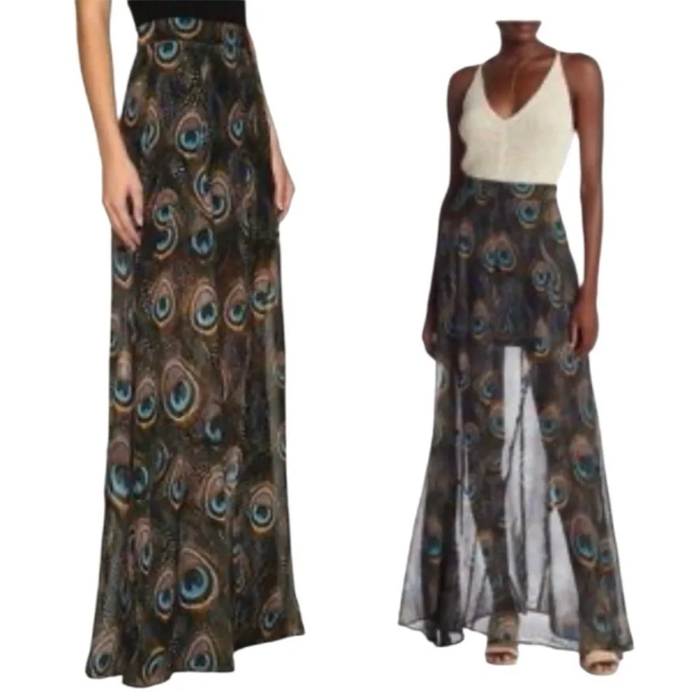 Like New Show Me Your Mumu Peacock Feather Maxi Skirt Size Small